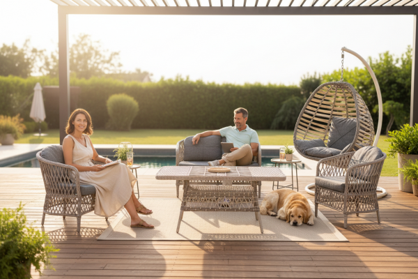 Tire Rattan Örgü Bahçe Mobilyası Takımı 2+1+1 Masa ve Salıncak