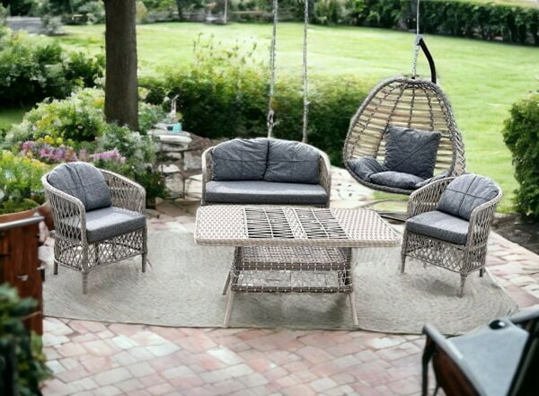 Tire Rattan Örgü Bahçe Mobilyası Takımı 2+1+1 Masa ve Salıncak