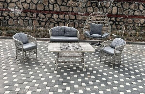 Tire Rattan 2+1+1+masa+rattan Salıncak Bahçe,balkon Mobilyası
